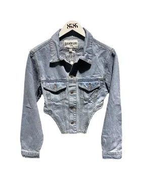 Signature 8 cropped denim corset jacket