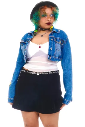 Vintage Y2K Floral Embroidered Cropped Denim Jacket - OSFM