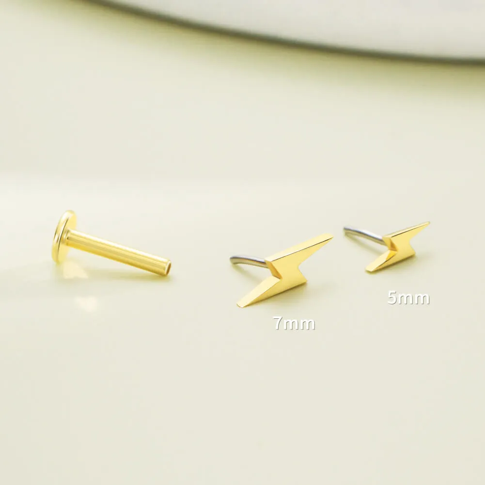 14K Solid Gold Lightning Bolt Push Pin Cartilage Earring