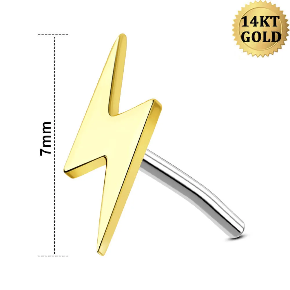 14K Solid Gold Lightning Bolt Push Pin Cartilage Earring