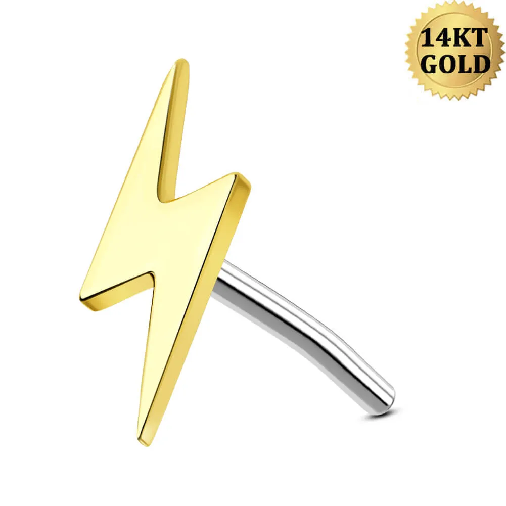 14K Solid Gold Lightning Bolt Push Pin Cartilage Earring