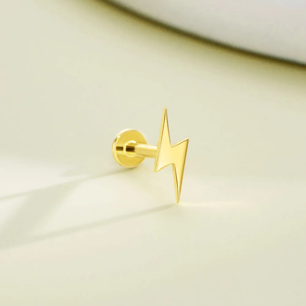 14K Solid Gold Lightning Bolt Push Pin Cartilage Earring