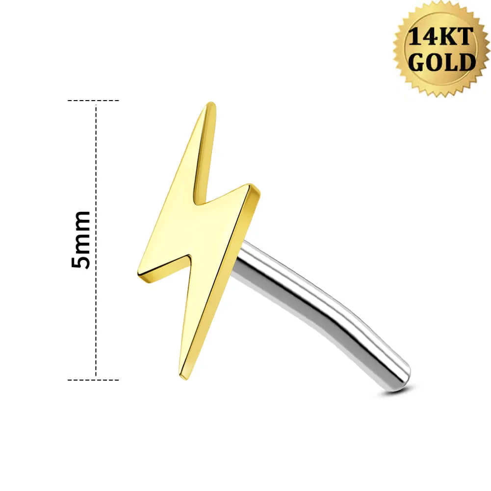 14K Solid Gold Lightning Bolt Push Pin Cartilage Earring