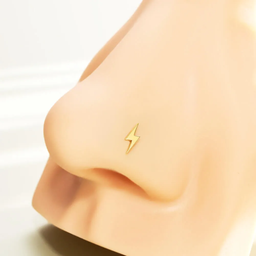 14K Solid Gold Lightning Bolt Push Pin Cartilage Earring