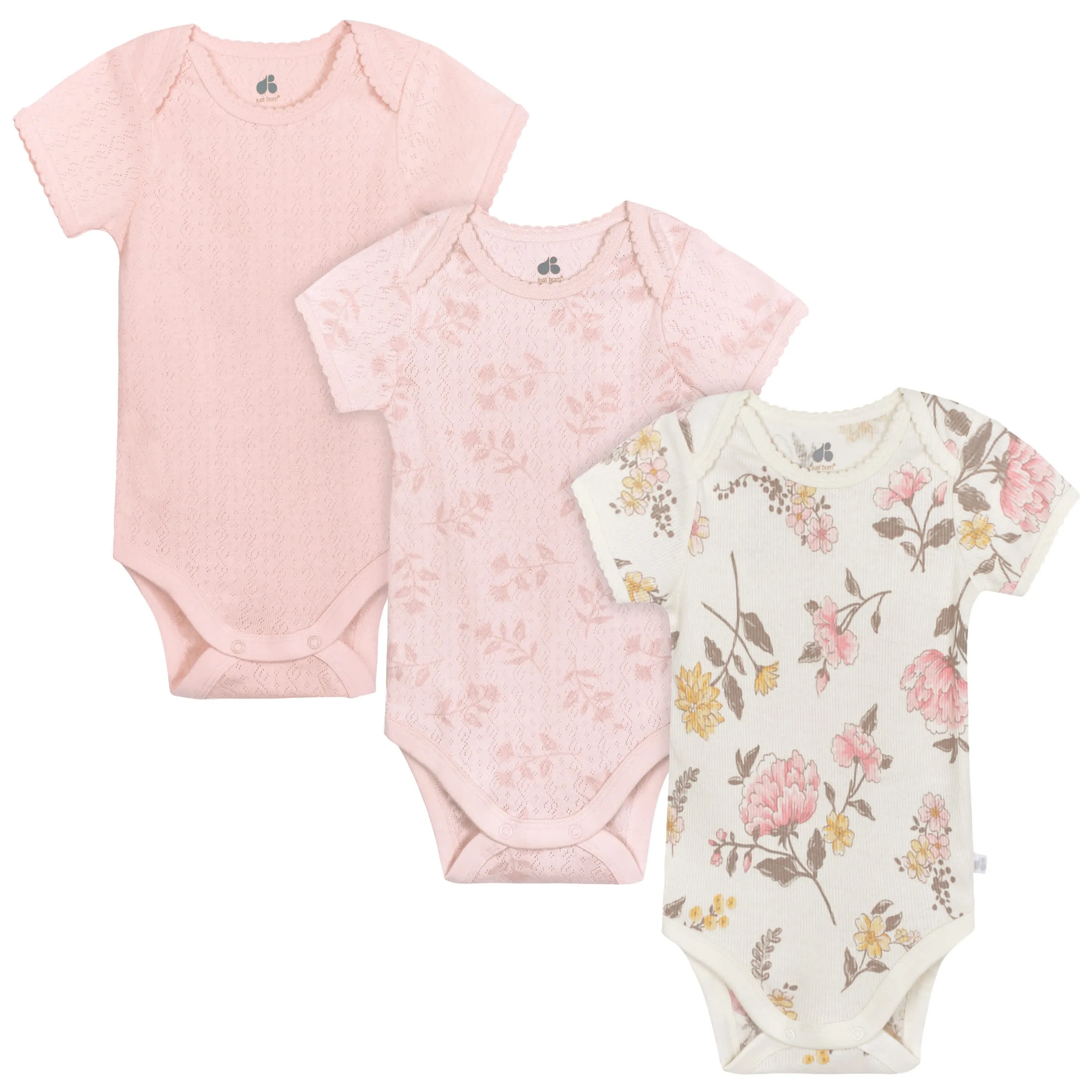 3-Pack Baby Girls Vintage Floral Short Sleeve Bodysuits