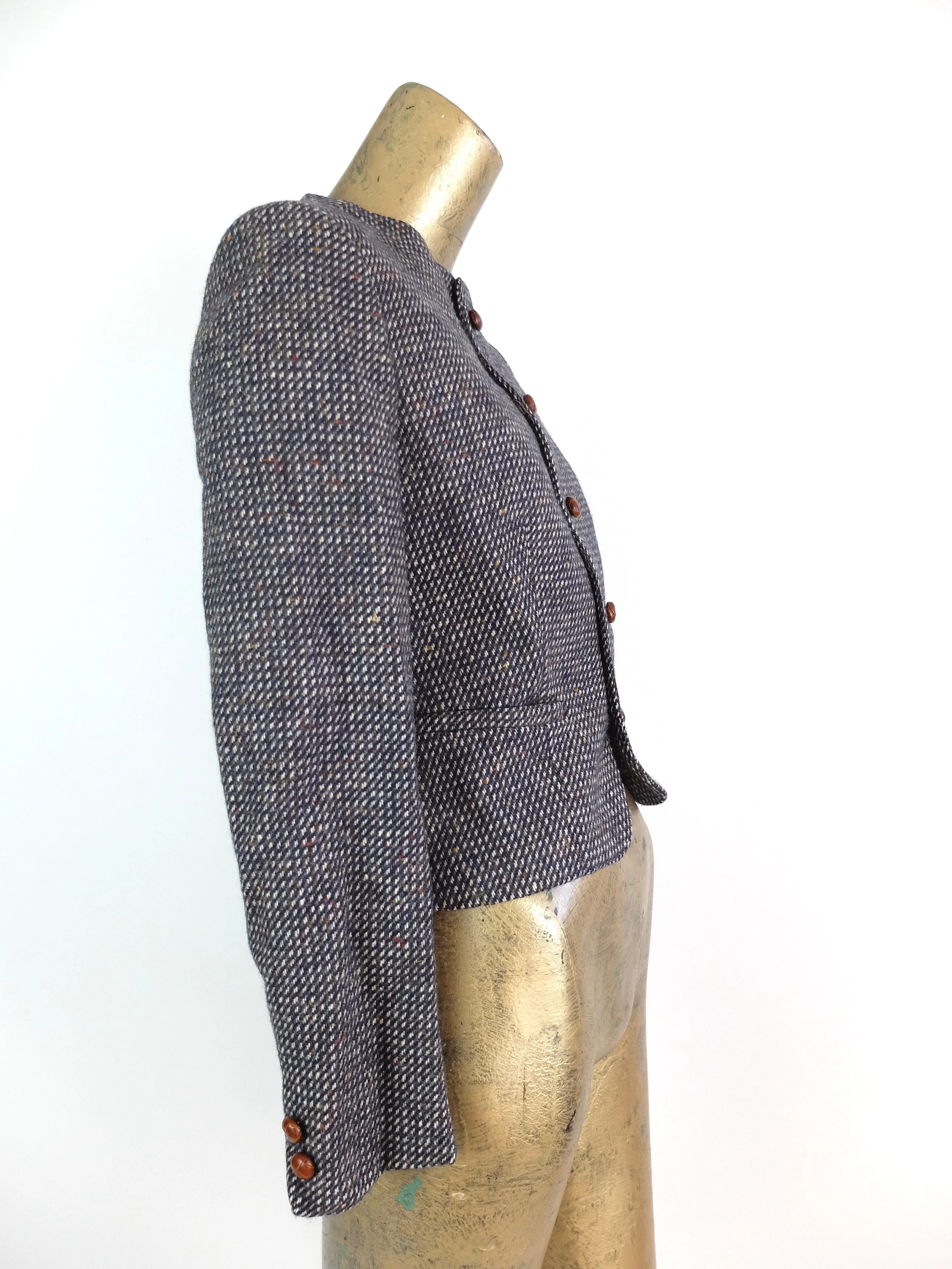 70s Mod Wool Structured Button Down Blazer Jacket