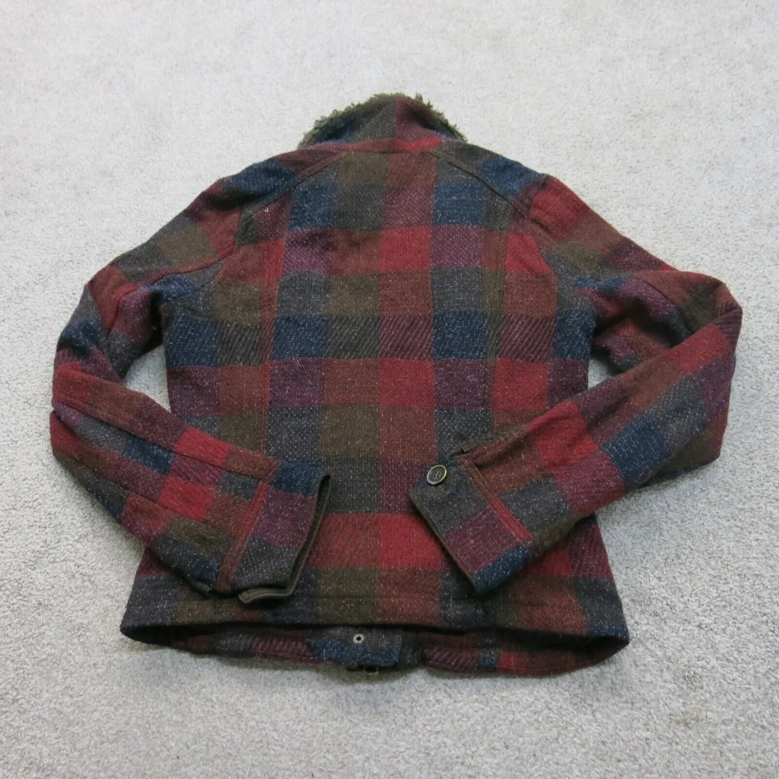 Abercrombie & Fitch Womens Check Blazer Coat Jacket Tweed Full Zip Up Red Blue M