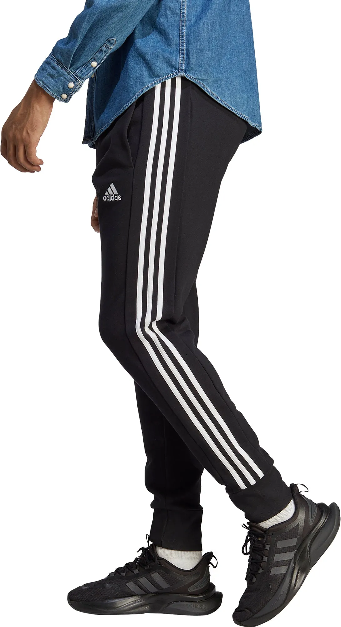 adidas Essentials Tapered Cuff 3 Stripes Mens Joggers - Black