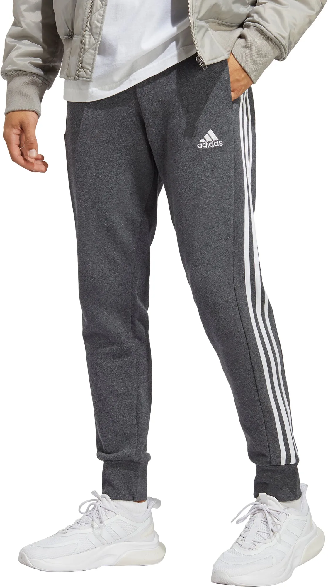 adidas Essentials Tapered Cuff 3 Stripes Mens Joggers - Grey