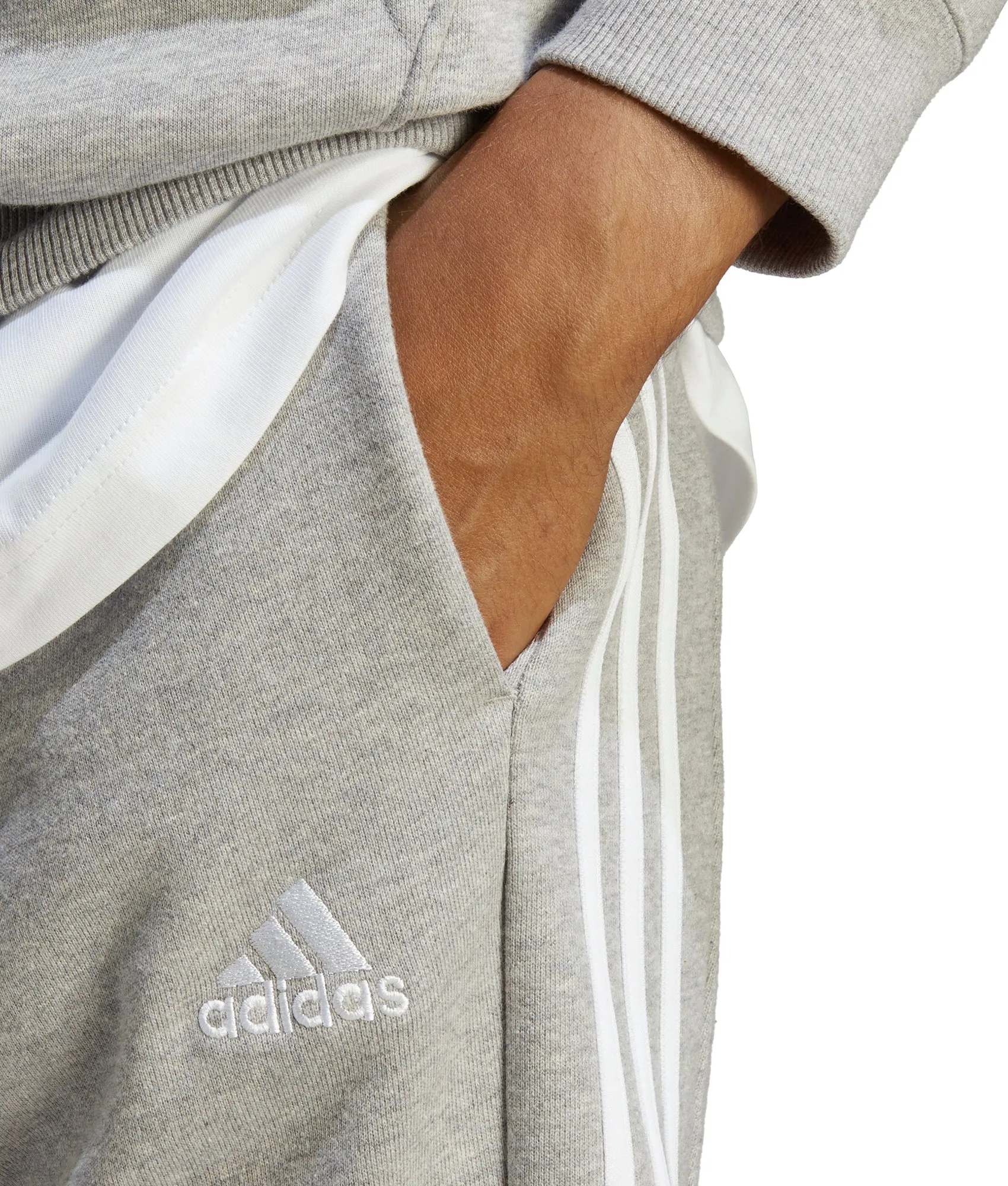 adidas Essentials Tapered Cuff 3 Stripes Mens Joggers - Grey