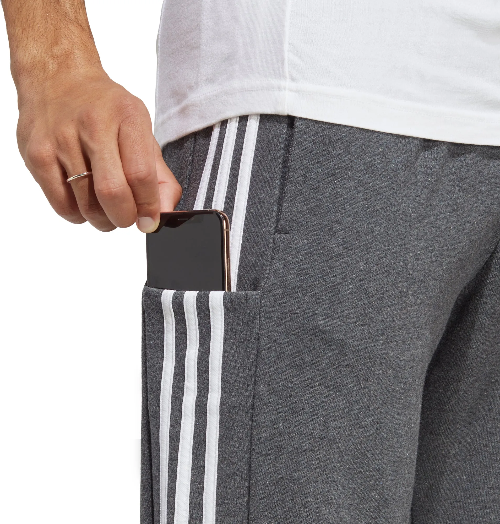 adidas Essentials Tapered Cuff 3 Stripes Mens Joggers - Grey