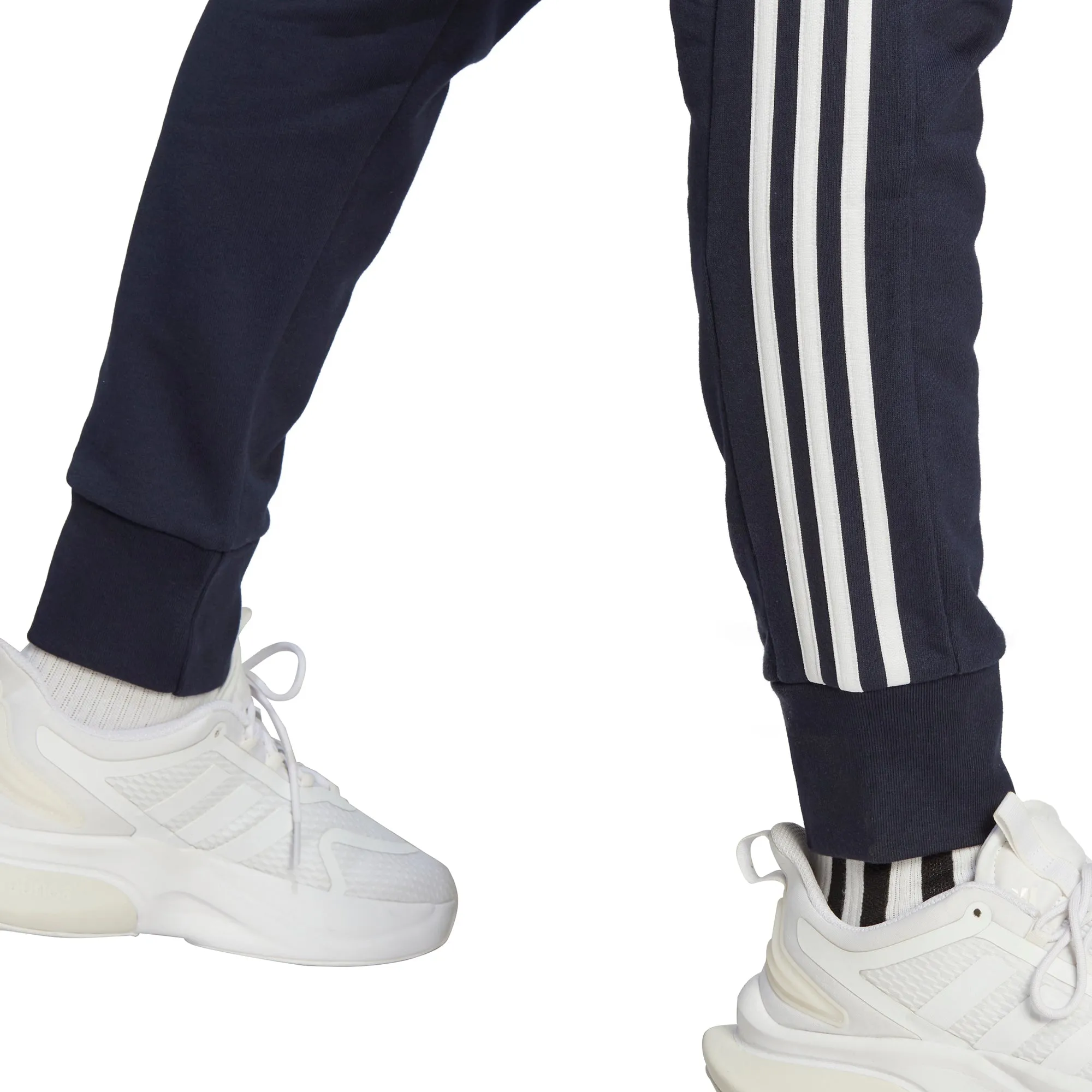 adidas Essentials Tapered Cuff 3 Stripes Mens Joggers - Navy