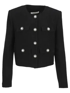 Alessandra Rich Button-Detailed Cropped Tweed Jacket