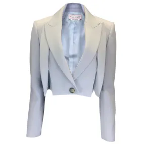 Alexander McQueen Light Blue 2022 Cropped Wool Blazer