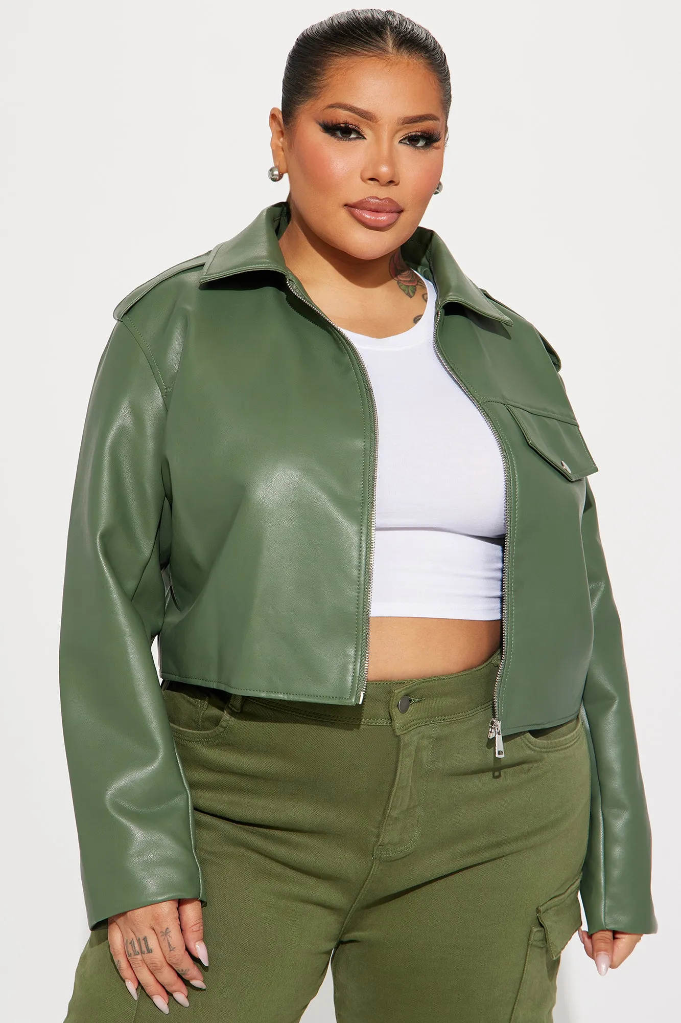 Alexis Cropped Moto Jacket - Sage