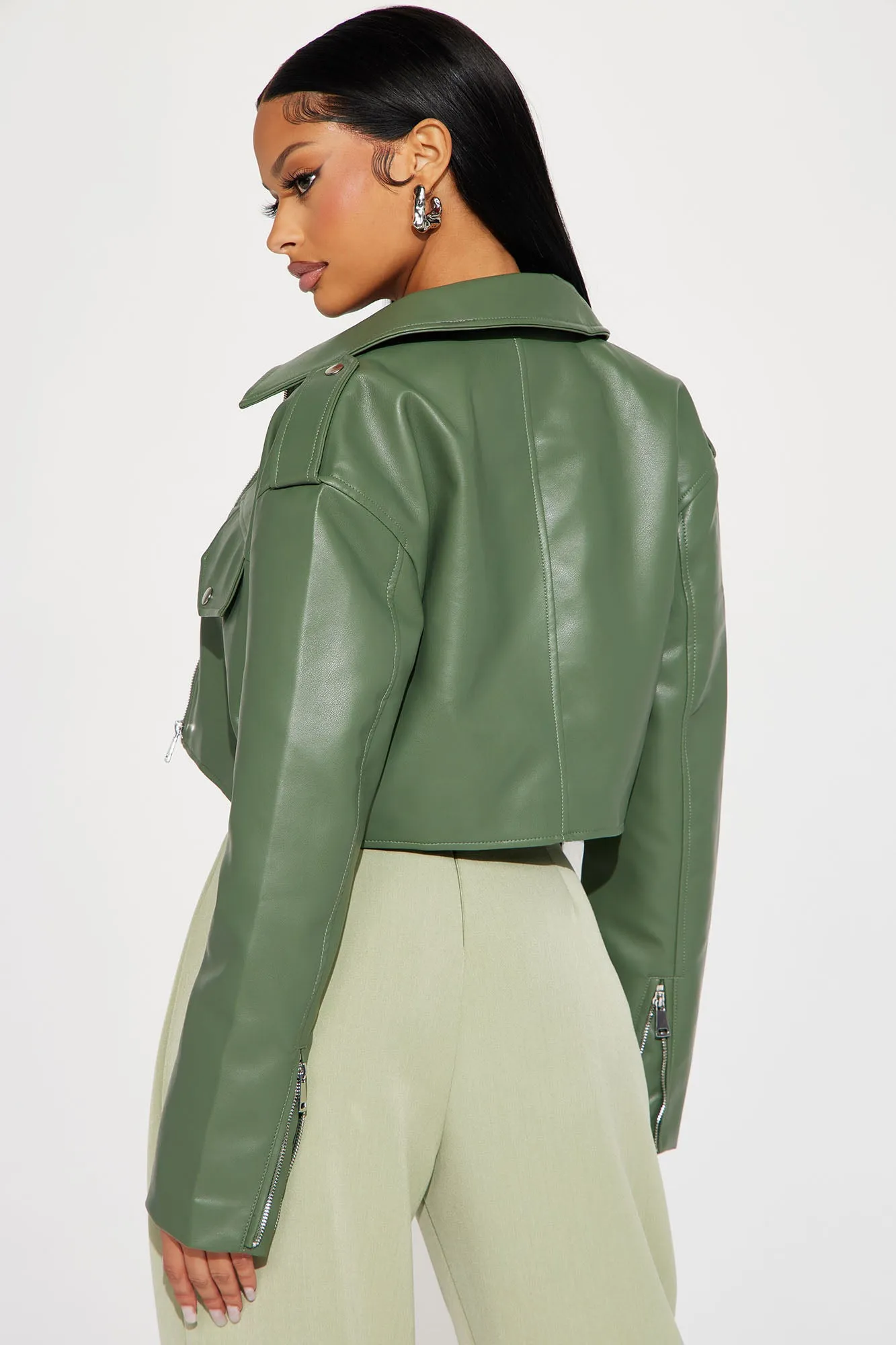 Alexis Cropped Moto Jacket - Sage