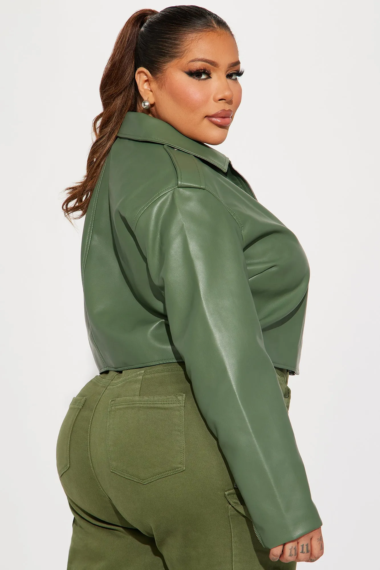 Alexis Cropped Moto Jacket - Sage