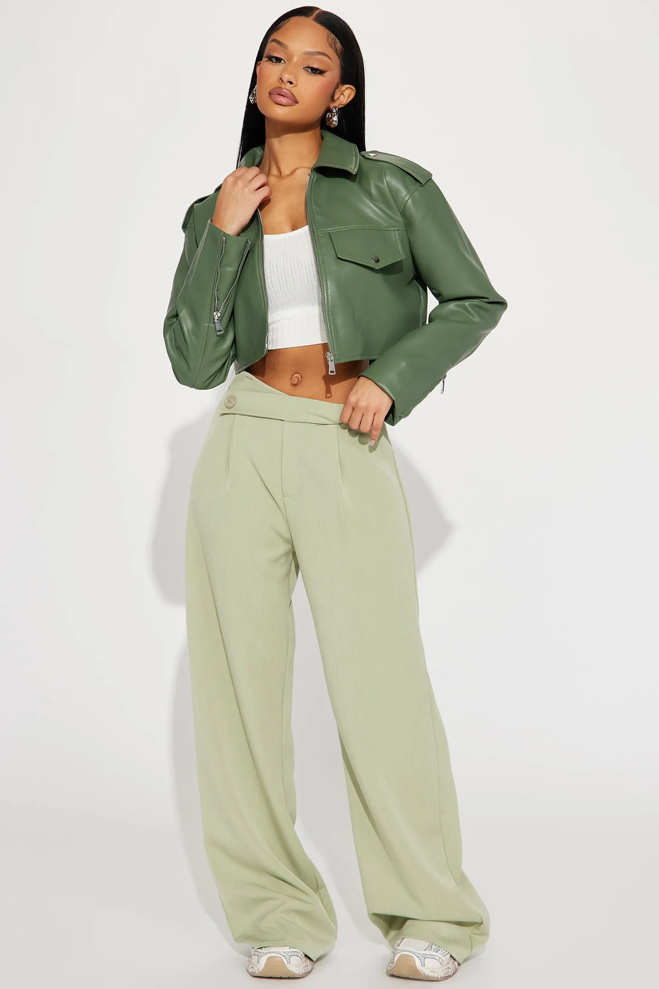 Alexis Cropped Moto Jacket - Sage