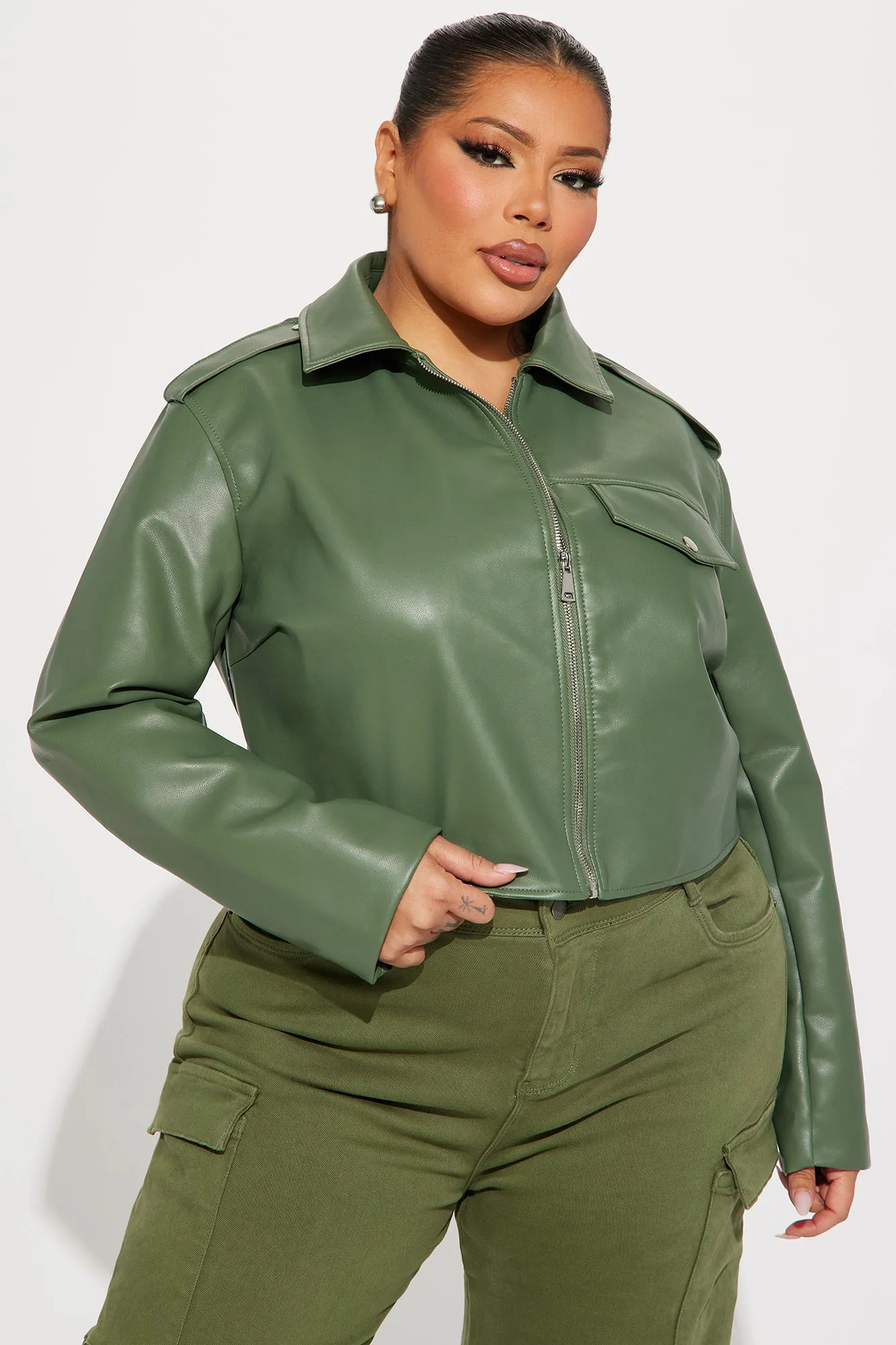 Alexis Cropped Moto Jacket - Sage