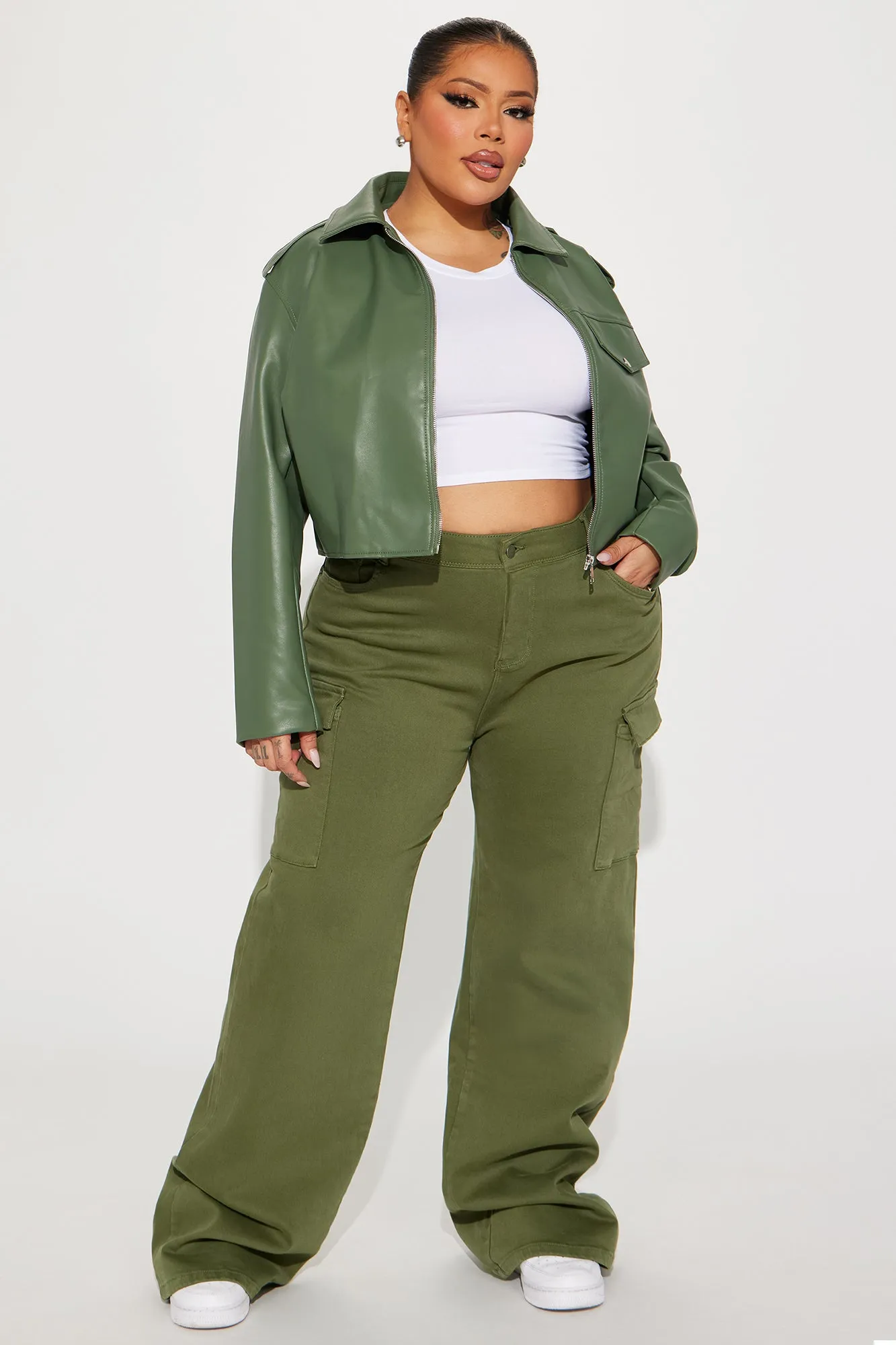 Alexis Cropped Moto Jacket - Sage