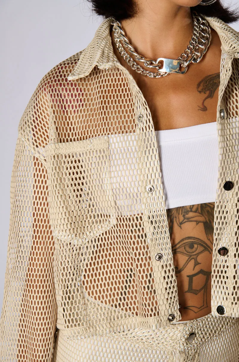 ALL THAT MESH BOMBER JACKET IN BEIGE