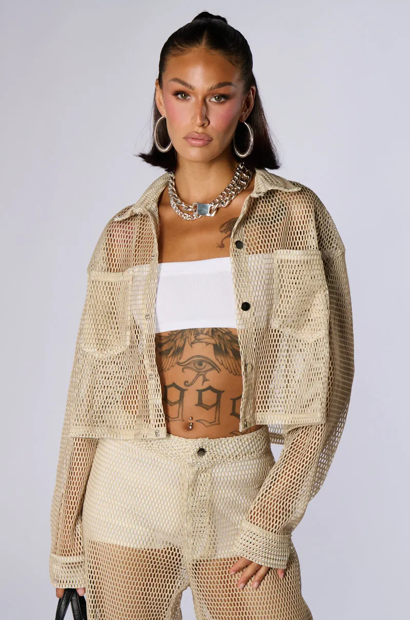 ALL THAT MESH BOMBER JACKET IN BEIGE