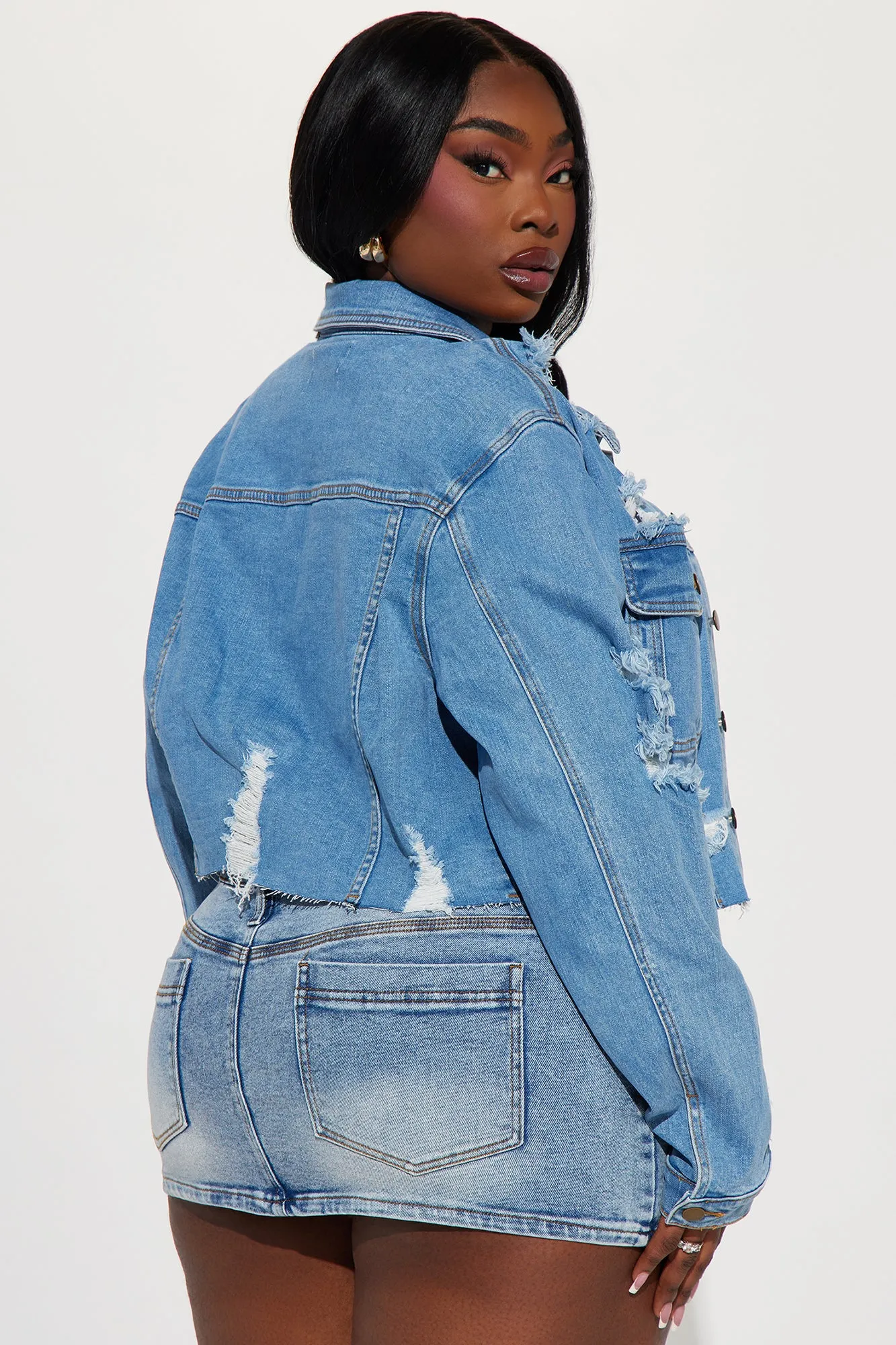 All Torn Up Crop Denim Jacket - Medium Wash