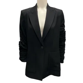 Atlein Black Ruched One-Button Wool Blazer