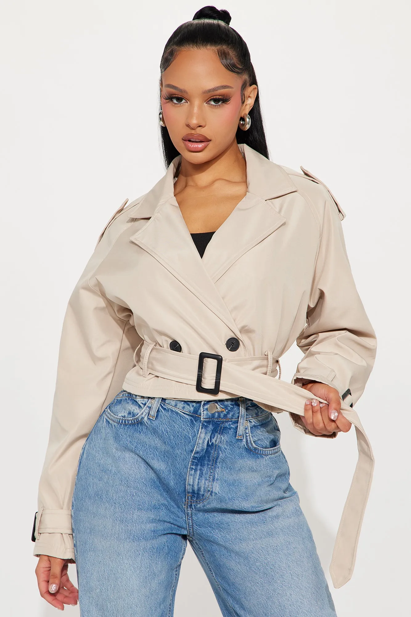 Ava Cropped Jacket - Tan