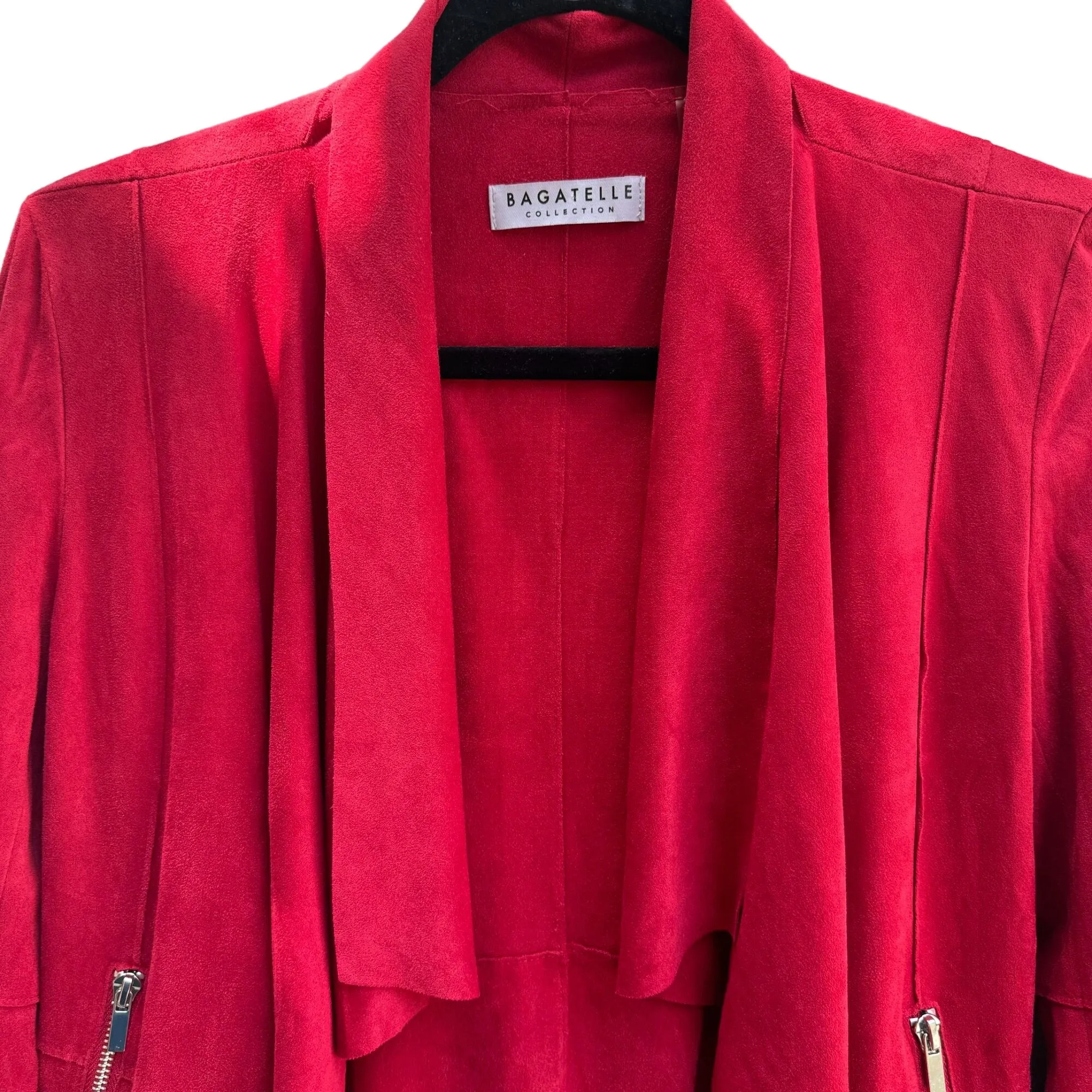 Bagatelle Collection Red Draped Open-Front Jacket With Zipper Pockets - Small