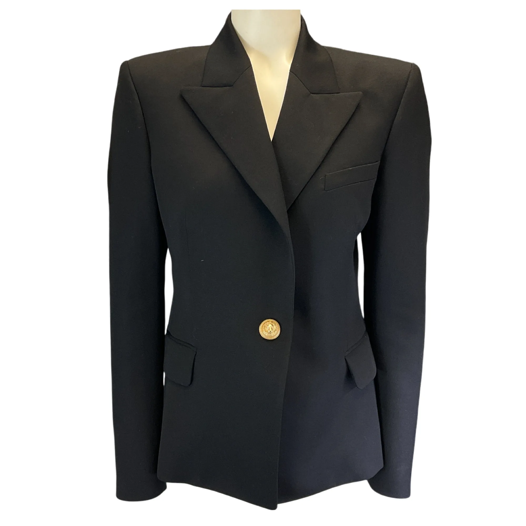 Balmain Black / Gold One-Button Wool Blazer