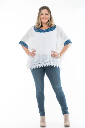 Beatriz Embroidered Guatemalan Top - White, Blue, & Black