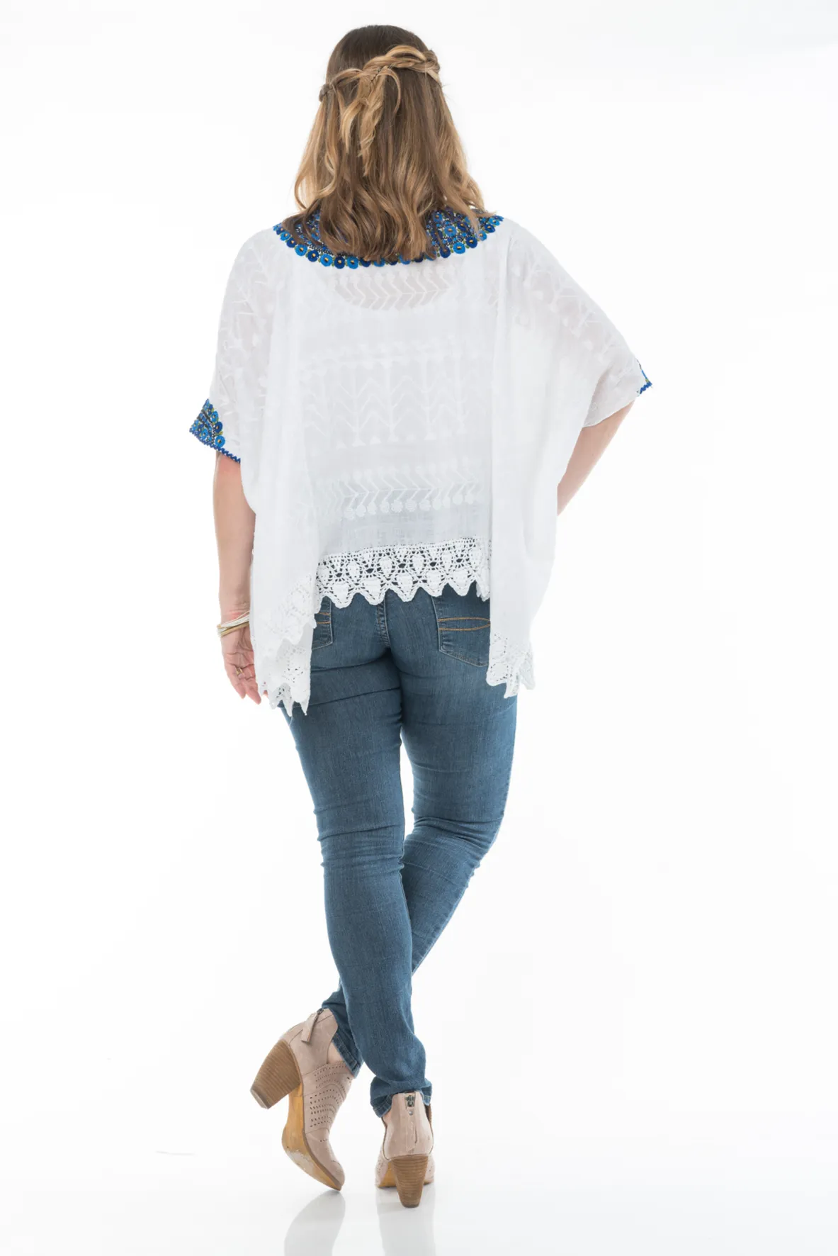 Beatriz Embroidered Guatemalan Top - White, Blue, & Black