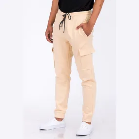 Beige Cotton Blend Cargo Joggers