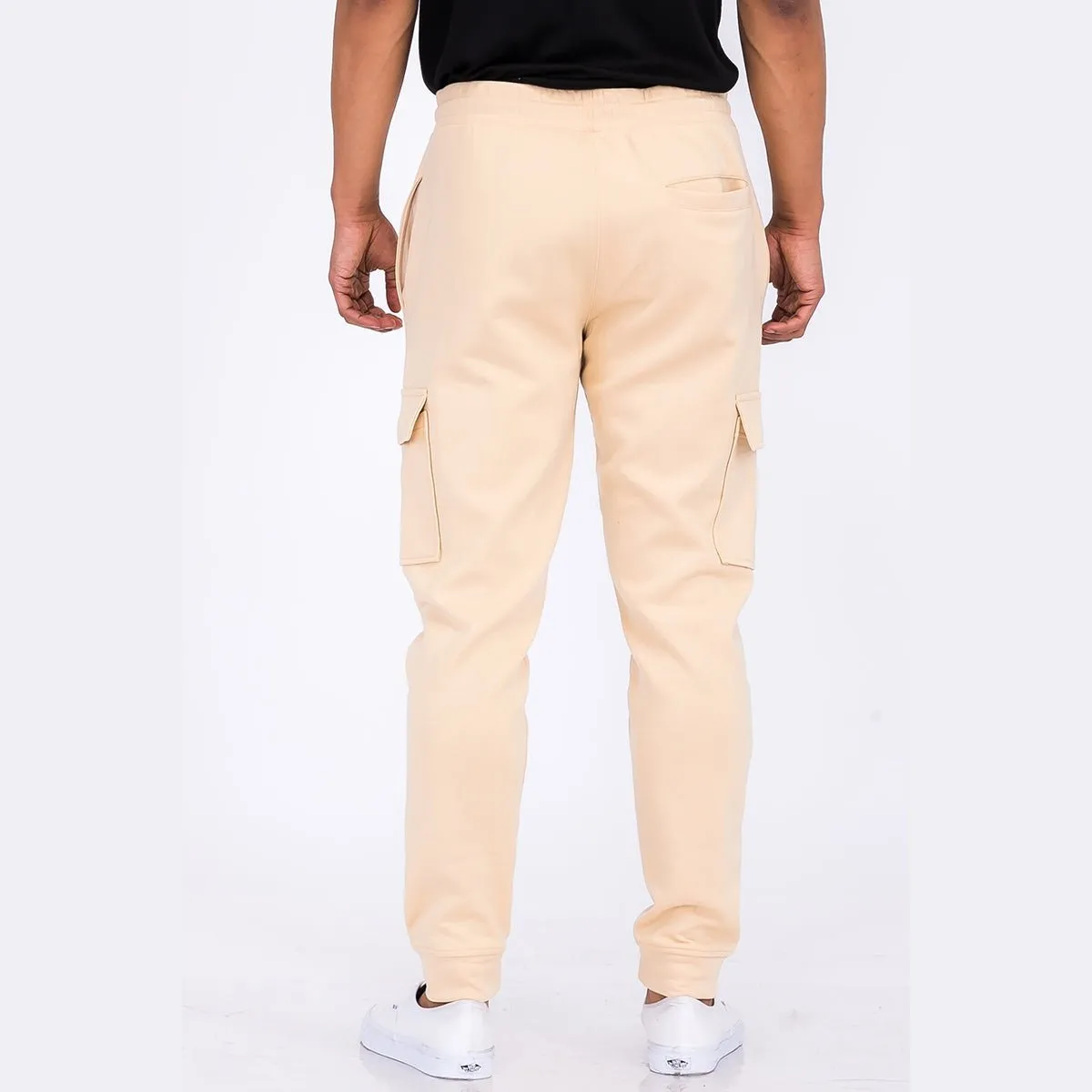 Beige Cotton Blend Cargo Joggers