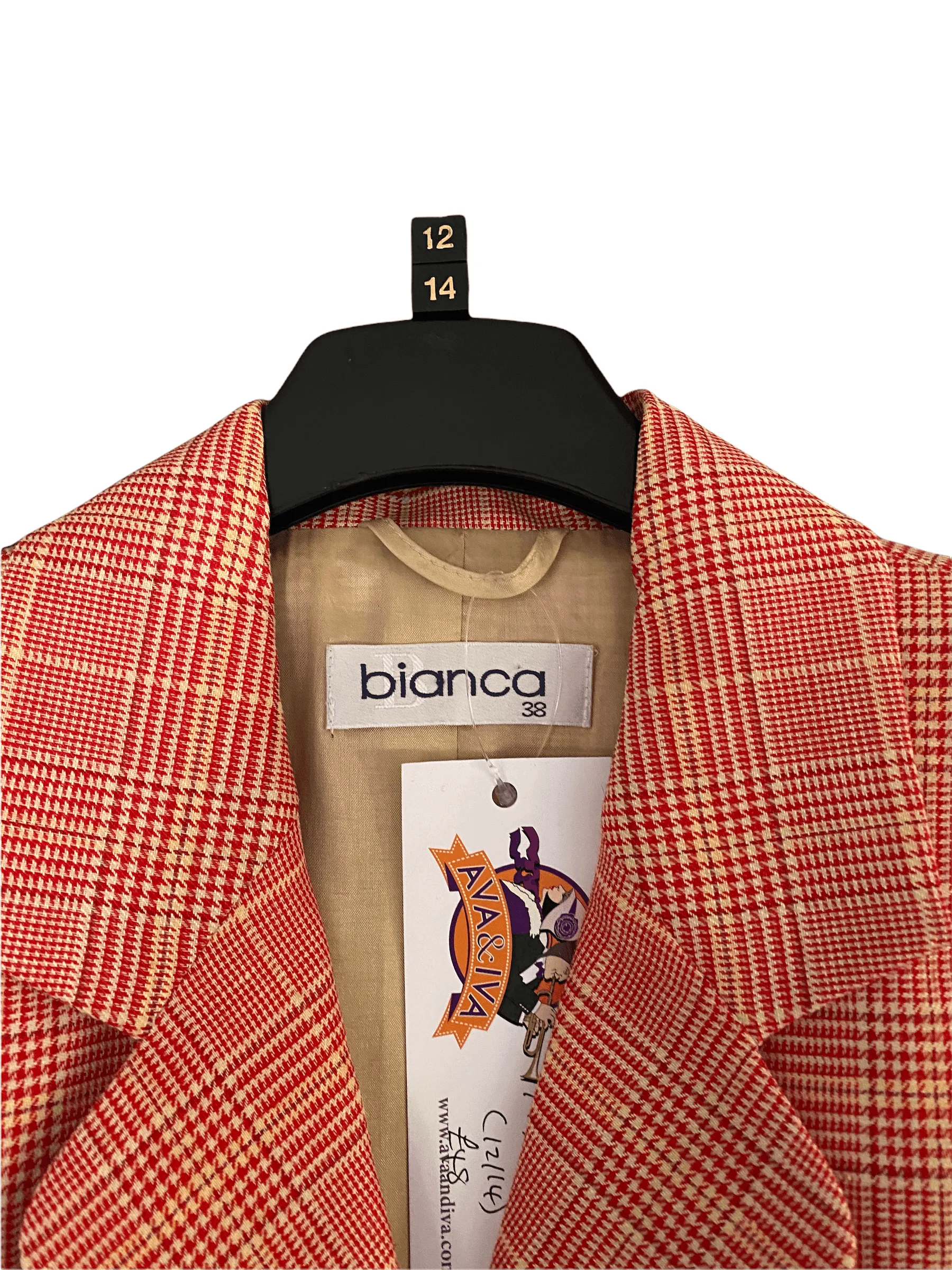 Bianca Linen Blazer Red Prince of Wales Check.  UK Size 14/16