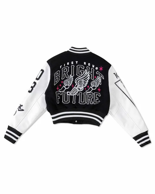 Black Bright Future Cropped Varsity Jacket