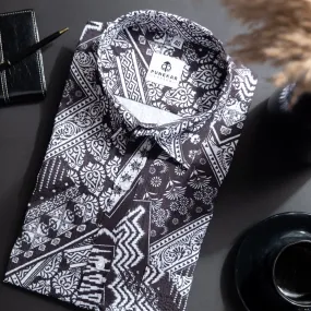 Black Color Popcorn Moroccan Printed Shirt For Men