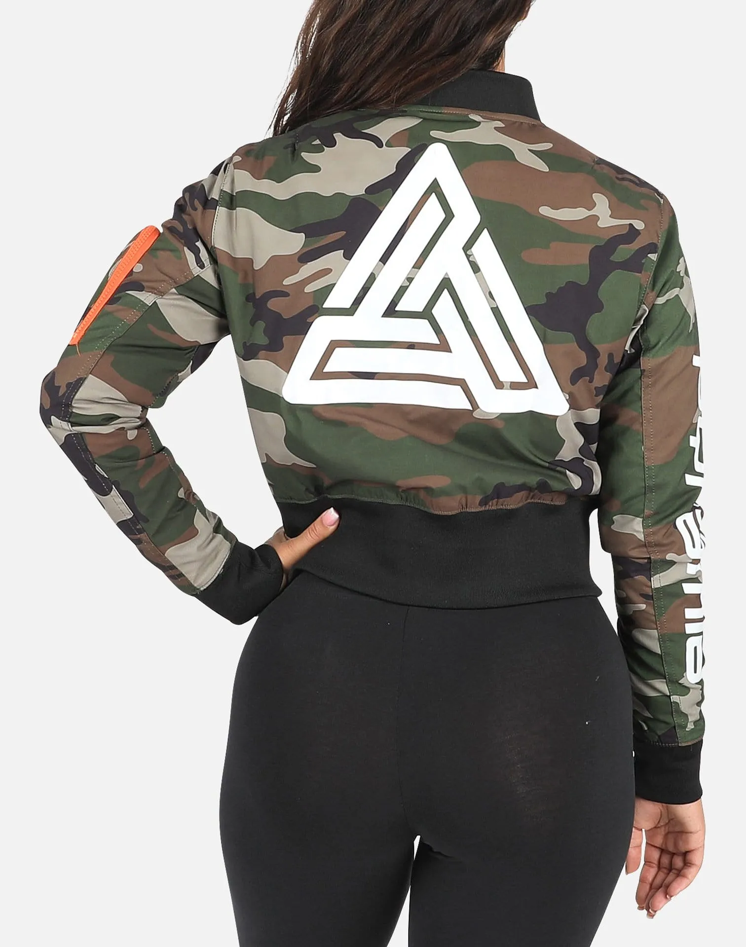 Black Pyramid Cropped Camo Bomber Jacket