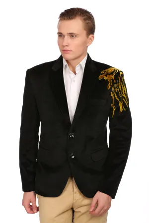 Black Velvet Blazer with Gold Embroidery