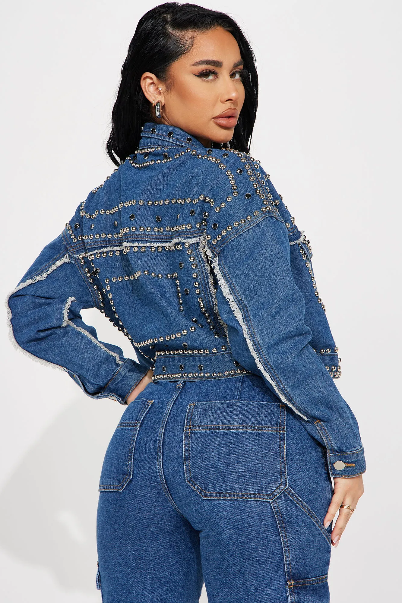 Bling It On Embellished Denim Jacket - Medium Wash