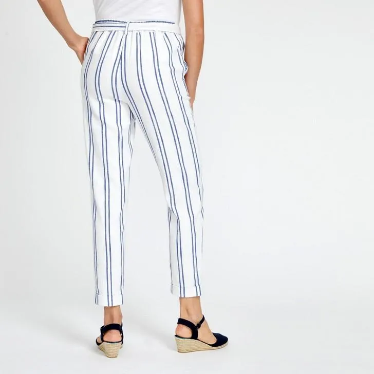 Blue and White Stripe Linen Slim Trouser