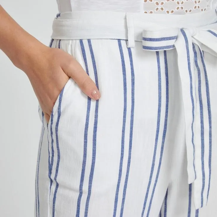 Blue and White Stripe Linen Slim Trouser