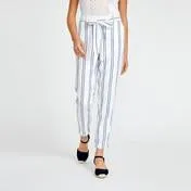 Blue and White Stripe Linen Slim Trouser