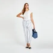 Blue and White Stripe Linen Slim Trouser