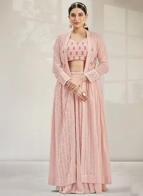 Blush Pink Multi Embroidery Jacket Style Lehenga Choli