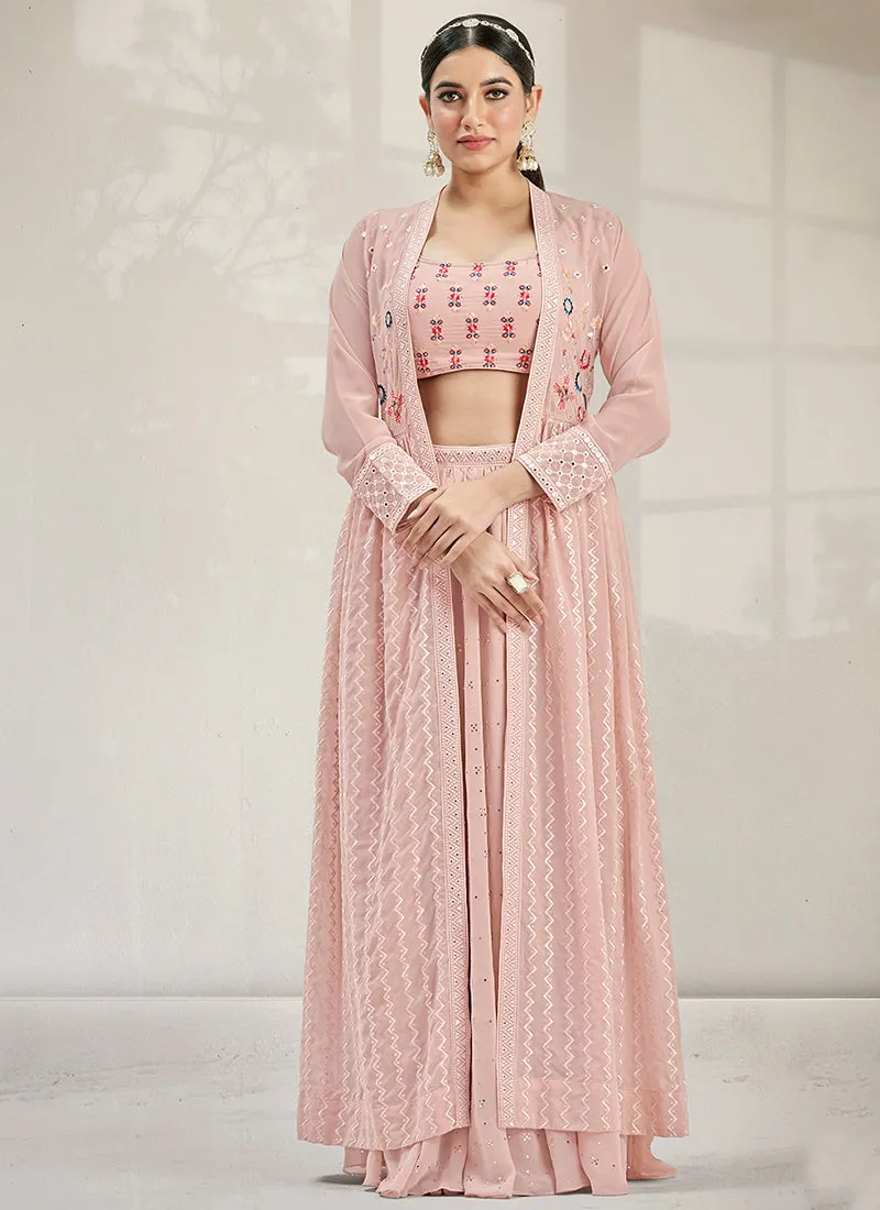 Blush Pink Multi Embroidery Jacket Style Lehenga Choli