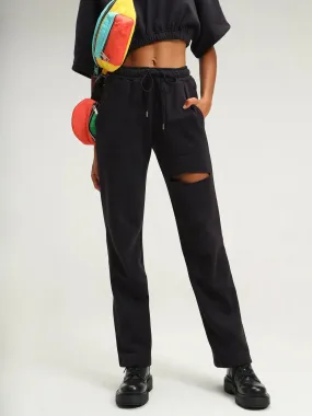 Boston Black Straight Leg Slit Joggers