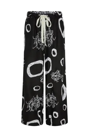 Bowie Abstract Print Linen Baggy Pants