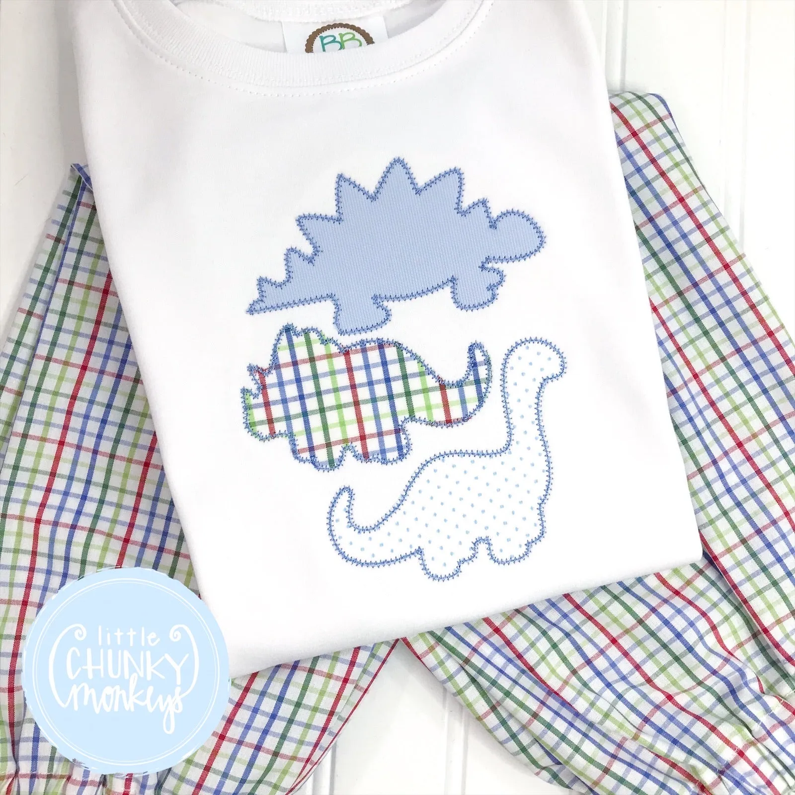 Boy Shirt- Applique Dinosaurs on a White Shirt